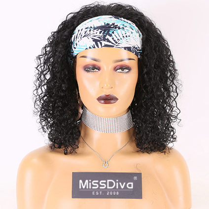 14” Indian Hair Curly Machine-Made Headband Wigs