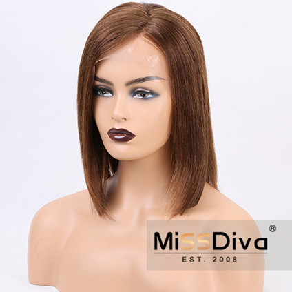 Indian Hair #4 Dark Brown Light Yaki BOB Style Lace Front Wigs