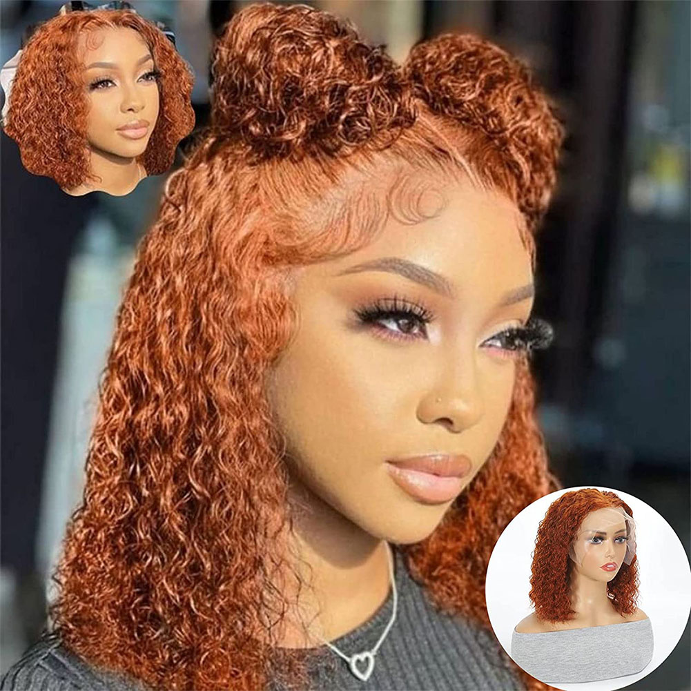 Ginger Curly Bob Wig Human Hair Deep Wave 13x4 Lace Front Wigs Human Hair for Women 180% Density Orange Colored 100% Virgin Human Hair Free Part Short Curly Bob Wigs Pre Plucked 12 Inch